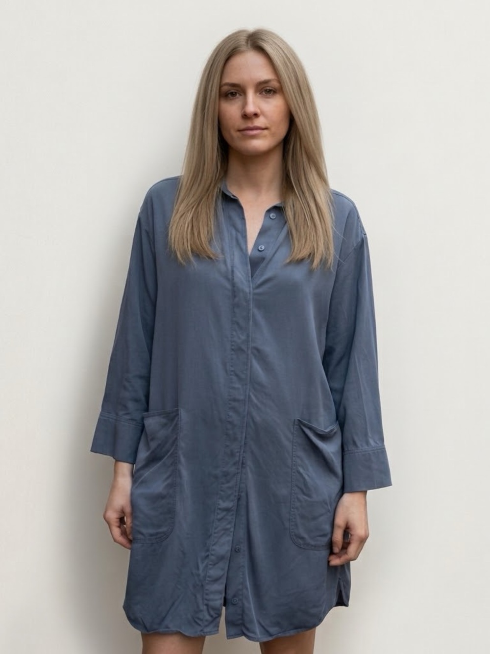 COS Sz 6 Dusty Blue Cinched Back Shirt Dress